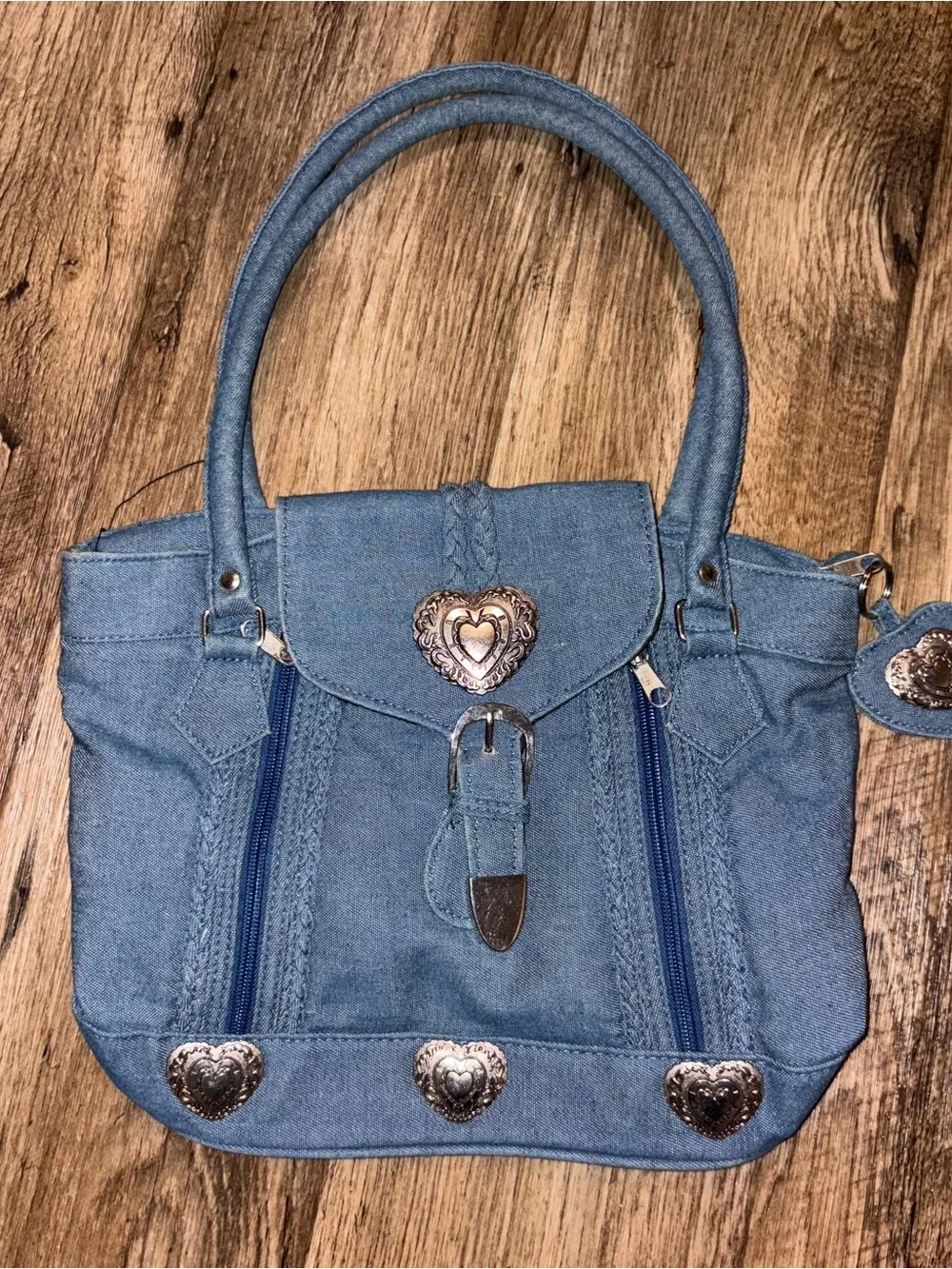 Brighton INSPIRED denim purse with front zip pockets and keychain
